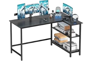 DOSDIOS L Shaped Desk, 110x80cm Gaming Computer Desk, Home Office Desk with Storage Shelf, Corner Table for Writing