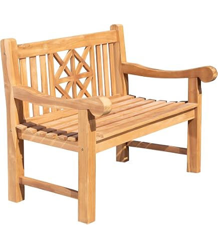 Banc Jardin 2 Places Teck Massif - 120cm Large - Avec Tablette - Robust Intempéries