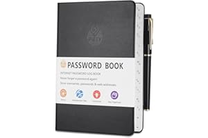 JIANTA Quaderno delle Password, Password Book Alphabetical with Tabs A-Z Index, Taccuino Address Book, Rubrica, Tascabile, Copertina Rigida, Organizer per Password, 13 cm x 19 cm, Nero