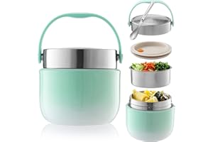 BUCOMTU Thermos per Alimenti 1200 ml Contenitore Termico per Alimenti con Cucchiaio Pieghevole Porta Pappa Termico per conservare zuppe, porridge,Riso (Verde)