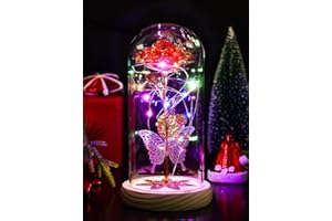 Jazlyvex Birthday Gifts for Women, Galaxy Glass Rose Flower Forever Eternal Crystal Light Up Rose in Glass Dome, Valentines Day Gifts for Her,Gifts for Women