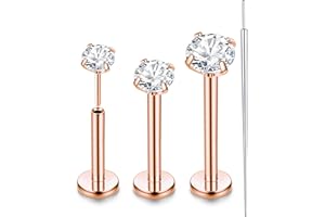 Chriscoco 3PCS 16G/18G/20G G23 Titan Tragus Piercing Labret Piercing Nasenpiercing Stecker Lippenpiercing 2/3/4MM CZ Piercing Ohr Monroe Medusa Piercing Helix Piercing Jewellery 6/8/10MM