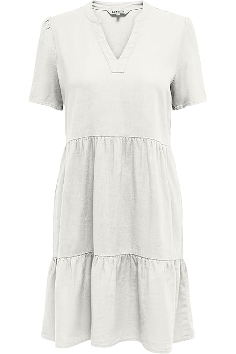 ONLY Damen Musselin Kleid ONLThyra V-Neck Sommerkleid mit Volants  
