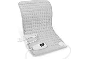 LETITWELL Termoforo Elettrico,Termoforo per schiena, collo, spalle e addome con spegnimento automatico, flanella morbida grigio argento, 30 x 60 cm