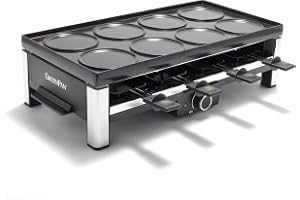 GreenPan Bistro hälsosam PFAS-fri non-stick raclette/gourmet elektrisk bordsgrill för 8 personer, 3-i-1 grill, bakplåt och stekpanna, inklusive 8 non-stick minipannor och spatel, diskmaskinssäker