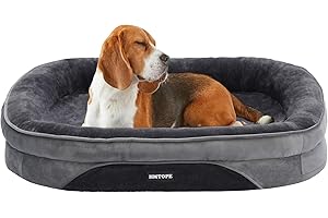 HMTOPE Orthopädisches Hundebett, Hundesofa, Vierseitiges Nackenrolle Kissen, rutschfeste Unterseite Hundekorb, Abnehmbar und Waschbar, Kleine Hunde, Mittelgroße Hunde, 90 x 71 x 15 cm, Dunkelgrau