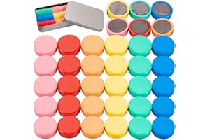 Wukong 36Pcs Round Fridge Magnets, 6 Colors Strong Whiteboard Magnets for Office, Notice Boards, Planning Boards, School, Postcard with Iron Box Ø 20 mm, 8mm Thick