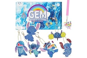 MATHARAGO Diamond Art for Kids, 6 Pieces, DIY Diamond Painting Keychain Set, Paint by Numbers Gemstone Keychains, Craft Kits for Kids Age 6-12 Years