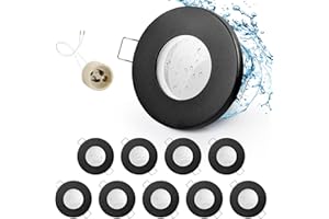 GeyouLux 10x Spot LED Encastrable IP65 Cadre Avec Douille GU10, Spots de plafond en Fer Noir, Rond plat Spots Salle de bain spot cadre d'encastrement 68mm pour extérieur- intérie