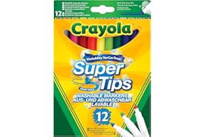 Crayola - Super Tips, Rotuladores Lavables de Punta Media, Paquete de 12, Para la Escuela y el Ocio, 12 Colores, a Partir de 3 Años, 7509