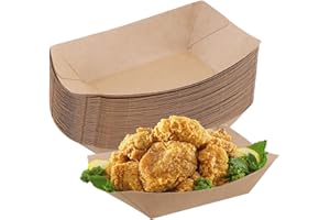 WISEBOM 50 sztuk tacek na żywność z papieru typu kraftowego, 18 x 12,5 cm, z powłoką ekologiczną, jednorazowe tacki do serwowania, na pikniki, wodoodporne miseczki kartonowe, olejoodporne, nadają się do