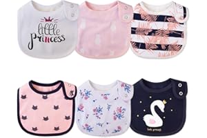 Maiwamita 6 Stück wasserdichte Baumwoll-Lätzchen mit Tier- und Blumendrucken, für Mädchen und Jungen, zum Sabbern, Essen, mit verstellbaren Knöpfen