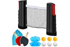 WIYETY Set racchette da ping pong professionale: 2 racchette + rete retrattile + 6 palline + 1 borsa + 1 scatola, set professionale