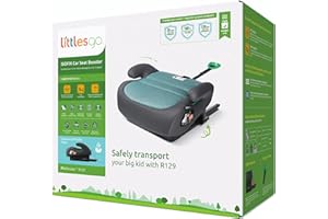 Littlesgo IFix Booster Seat, i-Size ISOFIX Car Seat, for Child from 125-150cm (3-12 Years, Group 2/3), Portable, Triple Foam Layers for Comfortable Travel, ECE R129, Green-Grey, 1 Pack