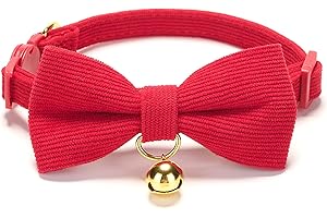 YUDOTE Ultra-weiches Halsband aus natürlichem Baumwollcord für Katzen mit empfindlicher Haut,leichtes Kätzchenhalsband mit Schnellverschluss und Abnehmbarer Schleife,Rot,1er Pack