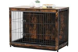 Bingopaw Gabbia per cane in Metallo Legno: XL Gabbia per cani da interno Grande Taglia Kennel cane Mobile per cani Casetta cane interno Gabbia da arredamento con vassoio - Marrone Vintage 97x59x75cm