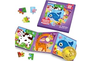 QUOKKA Jeu Magnétique Enfant 2 3 4 Ans - 20 Pièces Puzzle Magnétique Enfant - Jeux Voyage pour 5 6 Ans - Jouets pour l'Avion avec Animaux - Cadeau Éducatif pour Garçons et Filles