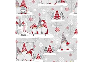 Pingianer Tissu de Noël pour enfants, 100 % coton, vendu au mètre, aux motifs de 3 nains de Noël, idéal pour l’artisanat et la couture, gris rouge, 100 x 160 cm