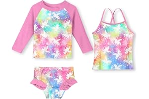 Belovecol Girls Swimming Costume 3-Piece Bathing Suit Long Sleeve Swimsuit with Ruffle Shorts Tankini Sets Beachwear 4-10 Years