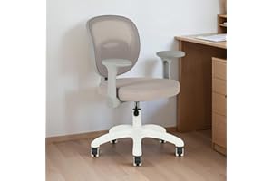 IDIMEX Kinderdrehstuhl Amelia höhenverstellbar mit Armlehnen in grau & beige - Ergonomischer Kinder-Schreibtischstuhl mit Mesh Rückenlehne & weißes Fußkreuz mit 5 Rollen