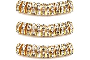 MJDCB 8mm 100pcs Perles Rondelle Strass Perle Intercalaires pour Bracelet Collier Bijoux Accessoires(Doré/Blanc)