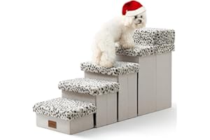 COZY KISS Haustiertreppe für Kleine Hunde mit Stauraum, Hundetreppe Faltbare für Hochbett, Hunde Treppe Hunderampe mit Rutschfestem Boden, Lecksichere, Bis Zu 80kg, 33x101x54cm, 5 Stufen, Leopard