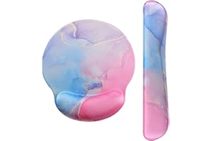 HAOCOO Keyboard Wrist Rest Pad and Mouse Wrist Rest Support Mouse Pad Set, Non-Slip Rubber Base Wrist Support with Ergonomic Raised Memory Foam for Easy Typing & Pain Relief (watercolor pink)