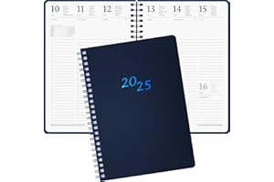 Agenda 2025 SETTIMANALE Purepaper - 12 Mesi Gennaio Dicembre - 16x21 formato medio A5 - rilegatura a SPIRALE - Made in Italy legatoria artigianale BLU