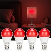 Aigostar Melatonin Red Night Light 9W E27 Pack 4 | Red Therapy Light Bulb for Sleep, 0% Blue Light + Flicker Free, Improving