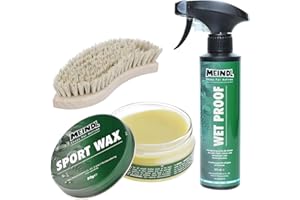 Meindl Leder MegaPack Sportwax + Imprägnierer + Lederbürste, Lederpflege Schuhpflege für alle Lederschuhe