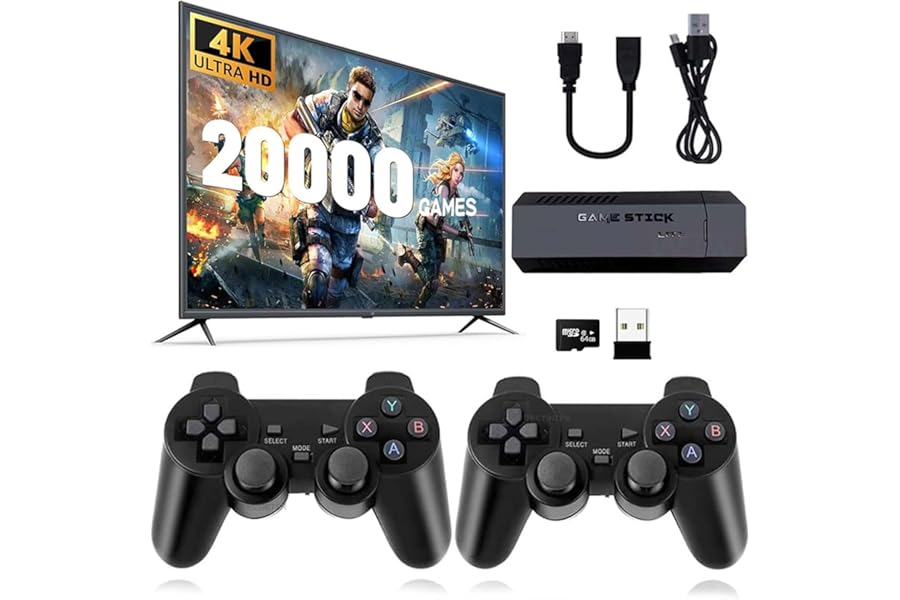 ASTEKID Retro Game Console, Wireless Retro Game Stick with 20,400+ Built-in Games, HDMI Output, Plug & Play, 2.4G Wireless Gamepads, Ideal for Family & Friends Entertainmen