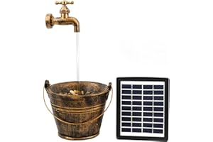GEEZY Solar Water Features for the Garden – Outdoor Bucket Tap Fountain with LED Lights – Solar Powered, Self-Contained – Easy Setup, Cascading & Tranquil – Ideal for Garden, Patio & Balcony Decor