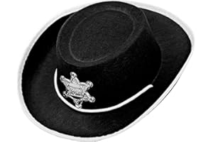 W WIDMANN MILANO PARTY FASHION WIDMANN 37712 - Chapeau de Cow-Boy en Feutre pour Enfant, avec étoile de shérif, Wild West, Americana, Carnaval, fêtes à thème, Taille Unique, Couleur Noir