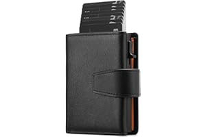 SENDEFN Kartenetui mit Münzfach | Geldbörse Herren RFID Schutz | Geldbeutel aus echtem Leder | Mini Portemonnaie Herren Slim Wallet | Pop-up Kartenhalter | Clip aus Aluminium
