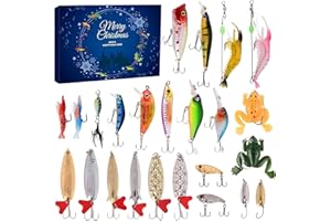 FROVI Adventskalender Angel Männer, Angelgerät Weihnachtskalender Köder Set, 2023-2024 Deluxe Raubfisch Angler , für 24 Tage Countdown Angelliebhaber