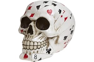 Nemesis Now Ozdobna Ręcznie Malowana Czaszka Pokryta Kartami do Gry, 15 cm, Biały