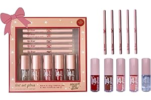 HOLLER & GLOW Holler And Glow Get Set Gloss Lip Liner and Lip Gloss Gift Set, Limited Edition, Nude, Pink, Berry Shades, Shiny, Plumping, High Shine, Long Wearing Lip Stain & Tint, For Women & Teens, 10 Piece Set