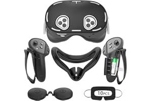 VR-Silikonhülle, kompatibel mit Meta/Oculus Quest 3S, VR-Zubehör-Set, inklusive Controller-Griff-Lederabdeckung, VR-Schalenabdeckung, Gesichtsabdeckung, Objektivabdeckung und 10 (Schwarz)