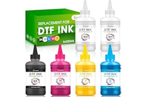 CenDale Premium DTF Ink 1500ML - DTF Transfer Ink for PET Film, Refill DTF Ink for Epson ET-8550, L1800, L800, R2400, P400, P800, XP15000, Heat Transfer Printing Direct to Film (250ml x 6, CMYK Wh)