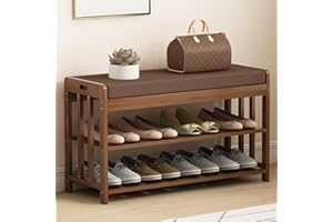 aichilra 2 Tier Shoe Bench, Shoe Organizer Rack with Cushion Padded Seat, Shoe Rack Entryway Bench for Bedroom Living Room