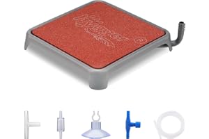 hygger Zestaw nawiewu powietrza do akwarium, kamień do akwarium, kamień tlenowy, czerwony, kwadratowy, z zaworem zwrotnym w kształcie litery T, głowica ssąca (42 mm)