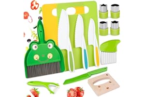 YIEZIO Montessori Ensemble de couteaux pour enfants – Véritables outils de cuisine, 15 pièces, pour enfants de 2 à 10 ans, avec planche à découper et sac de rangement
