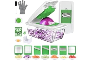 SUPERUVISTARE Taglia Verdure 8 in 1 Affettaverdure e Mandolini da Cucina, 8 Diversi di Lama con Guanti Anti-taglio Spazzolino di Pulizia Taglierina da Cucina per Aglio, Cavolo, Carote, Patate, Pomodori, Peperoni