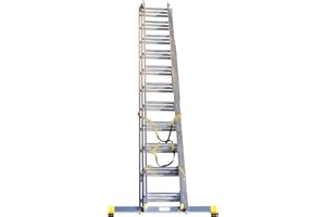 BPS ACCESS SOLUTIONS BPS Trade Master Pro 3 Section Extension Ladder | 7.11m / 23.32FT Aluminium Ladders | 150KG Load Capacity, Integral Stabiliser, Auto-Locking, Non-Slip Rubber Feet