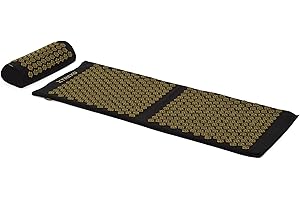TREXO Grand tapis d'acupression avec coussin noir 110 x 44 x 2 cm avec coussin 38 x 15 cm avec housse en coton et éponge 18D - Pics en PVC résistants à l'abrasion - Soulage les tensions musculaires