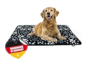 ‎HS-HUNDEBETT Made in Germany gepolsterte Hundedecke, Pfote Schwarz 55x75cm für kleine & große Hunde I Flauschige Hundedecke, waschbar, trocknergeeignet