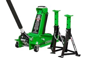 Sealey 3 Tonne Trolley Jack with Super Rocket Lift & Axle Stands (Pair) - Hi-Vis Green - 3015CXHV