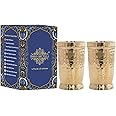 INDIAN ART VILLA Pure Brass Glass Tumbler with Hammered Beeded Design, for Drinking Serving Water, Yoga & Ayurveda, Volume-300 ML, Set of 2