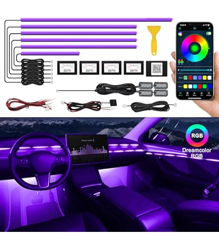 Kit Luce Atmosfera Auto TABEN - Fibra Ottica 6m RGB, Sincronizzazione Musicale, Controllo App Bluetooth - Foto 3