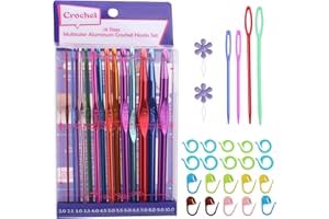 RIDDUR Set Di Uncinetti, 14 Pezzi Di Uncinetti in Alluminio Multicolore Kit Di Uncinetto per Principianti Adulti in Alluminio Con Set Di Uncinetti Con Marcatori Di Aghi E Aghi Di Plastica (2mm-10 Mm)